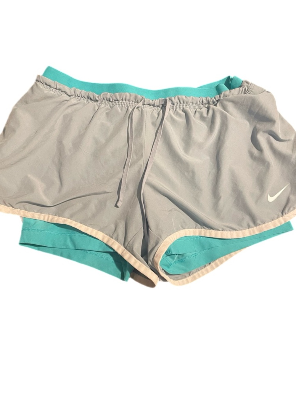 Nike Women's Light Gray and Teal Layered Athletic Shorts